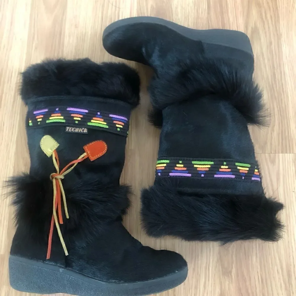 Tecnica Black Fur Colorful Ski Winter Sherpa Lined Boots